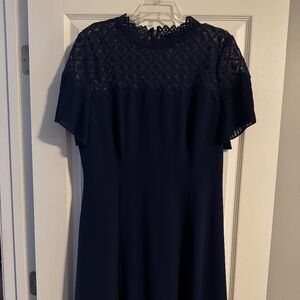 Adrianna Pappell Navy Lace Yolk Dress